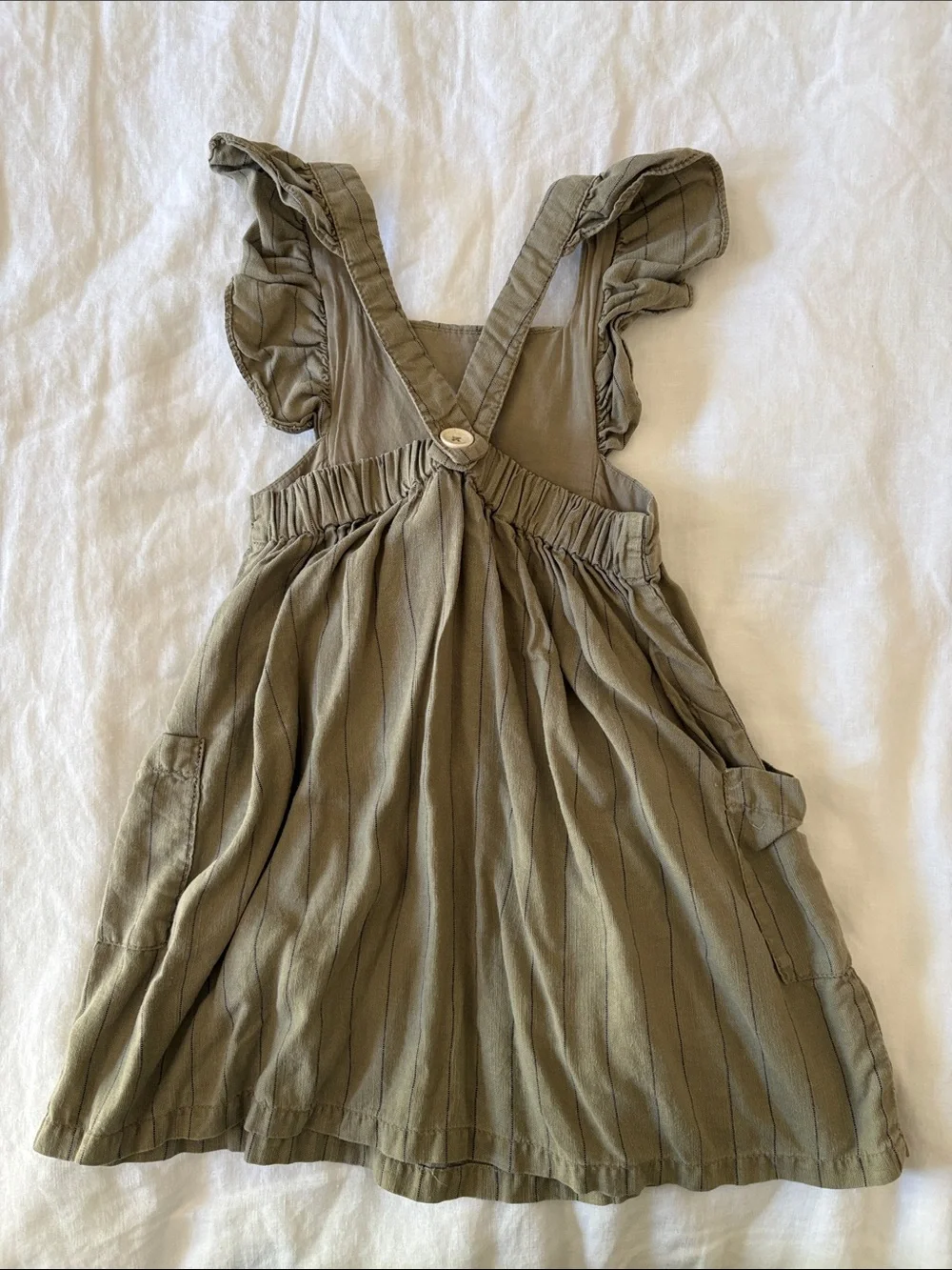 Zara Olive Green Striped Ruffle-Sleeve Casual Dress for Kids